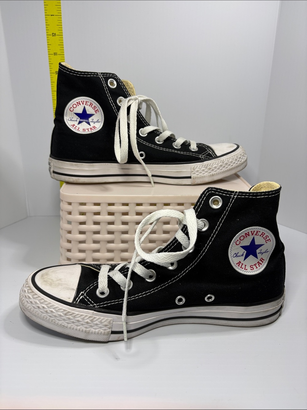 Converse High Top Sneakers - Black with White Accents box 25